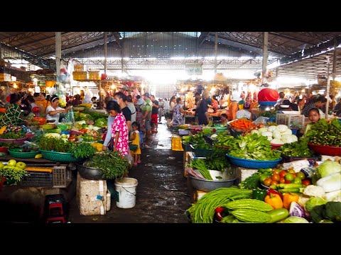 Asian Street Food In Cambodian Wet Market - Breakfast And Fresh Foods For Sales