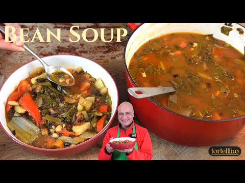 Bean Soup Recipe – Healthy Mediterranean Black and White Beans, Sweet Potatoes, and Greens