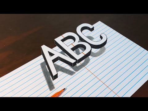 Floating letters ABC in 3D - Easy drawing - Amazing trick art