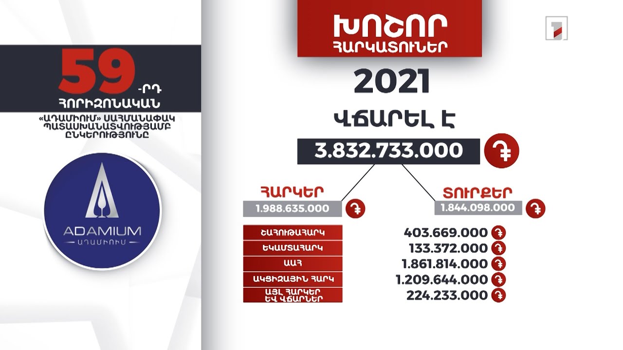 «Ադամիում» ընկերությունը 2021-ին վճարել է 3 մլրդ 832 մլն դրամ հարկեր և տուրքեր
