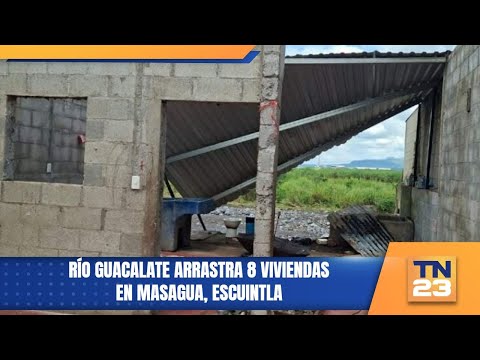 Río Guacalate arrastra 8 viviendas en Masagua, Escuintla