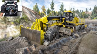 CAT 120M Motor Grader - Struggle in Deep Muddy Road | SnowRunner | Logitech G29 Gameplay #197
