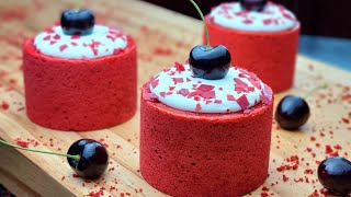 컵 계량 / 체리 레드 벨벳 케이크 / Beautiful Soft and Fluffy Cherry Red Velvet Cake Recipe / Yogurt Mousse