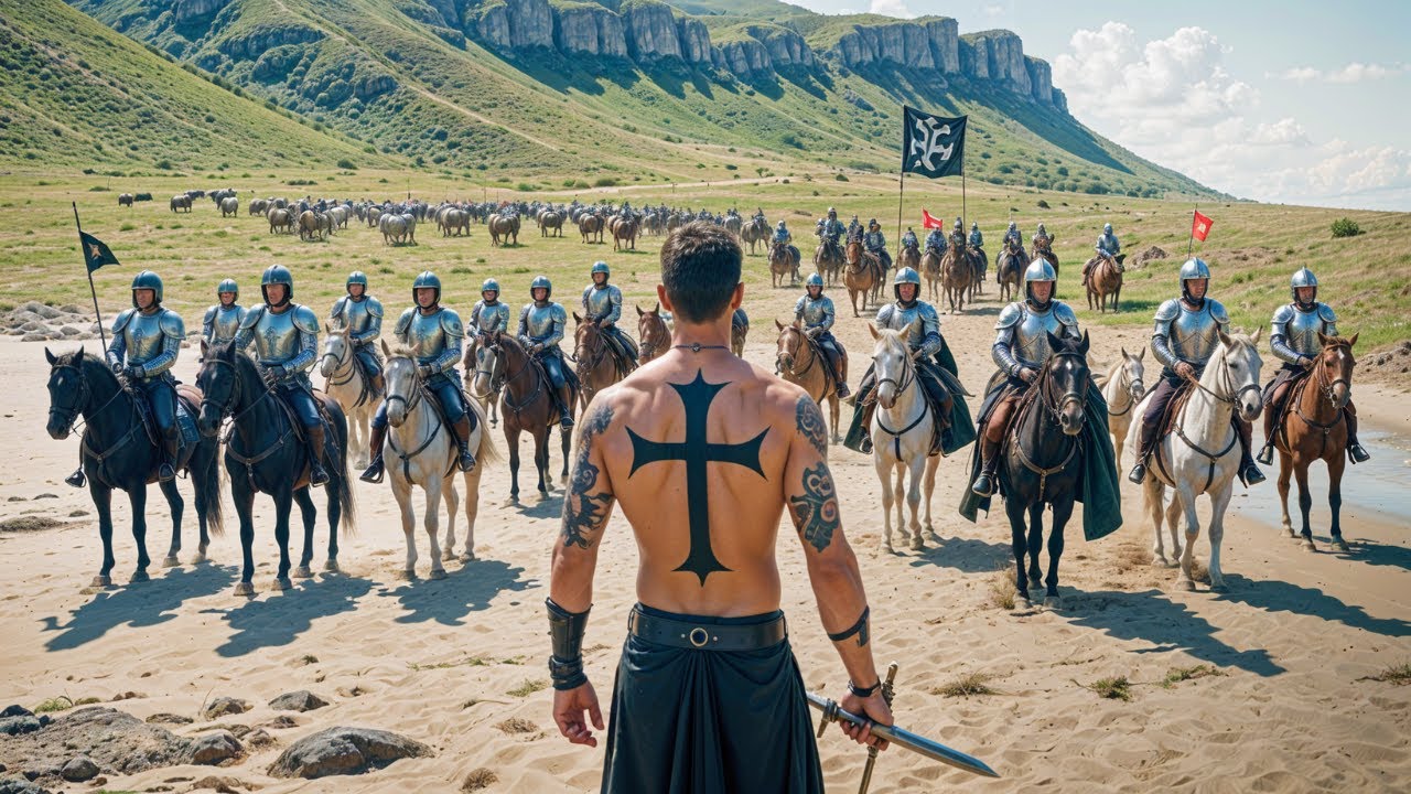 The soldiers underestimate the mute laborer, not knowing he's a formidable ex-Crusader warrior