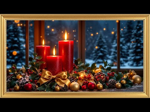 Golden Candlelight Glow | Christmas Candle Flickers and Snowfall | 4K Art Screensaver