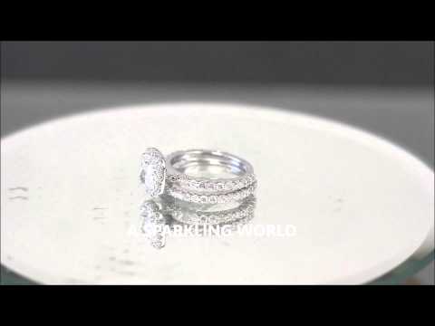 EGL USA 14k White Gold Cushion Cut Diamond Engagement Ring And Band - 767N