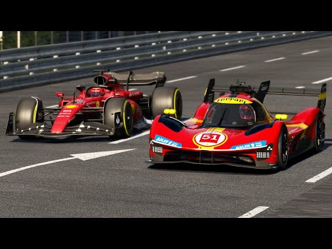 Ferrari F1-75 Leclerc vs Ferrari 499P LMH Hypercar at Le Mans / La Sarthe Circuit