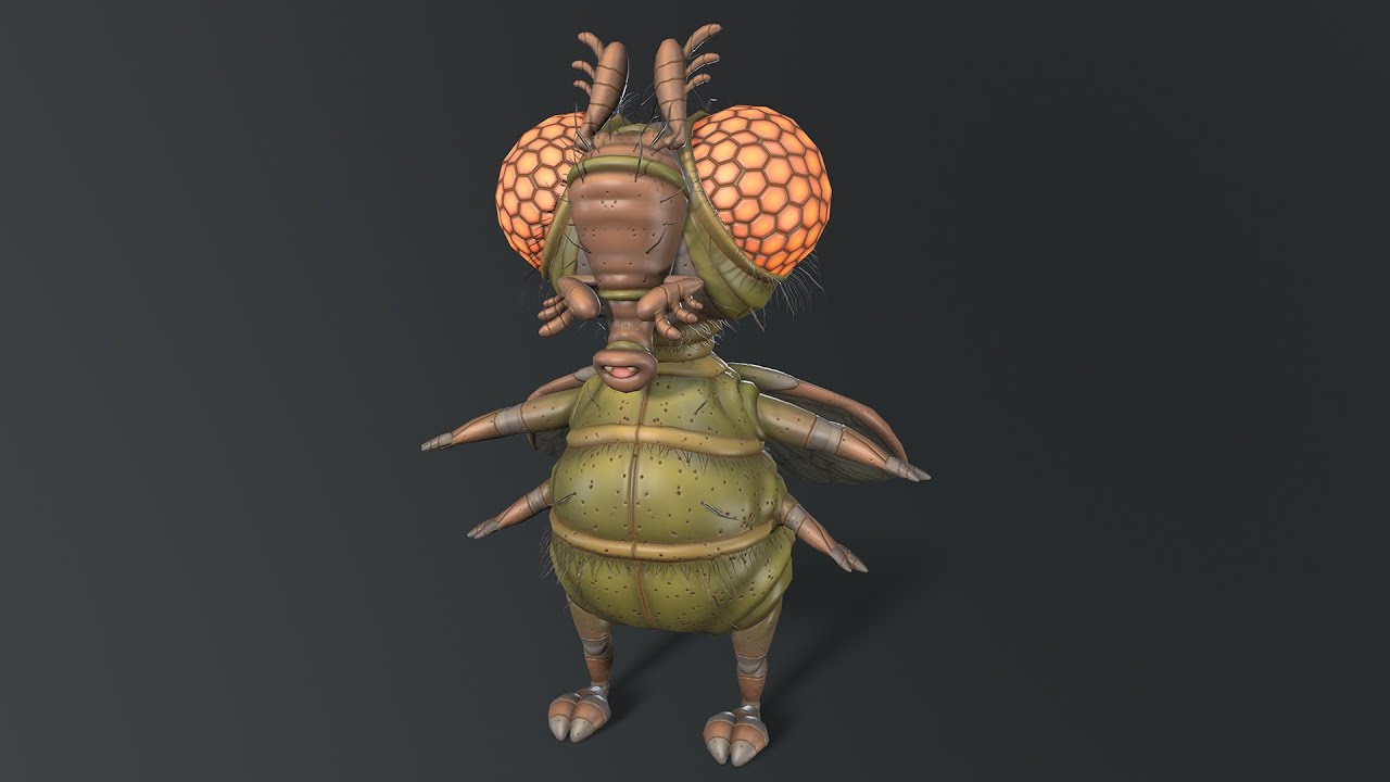 Flying Cartoon Fly unreal unity 19 animations rig in maya 3D Model