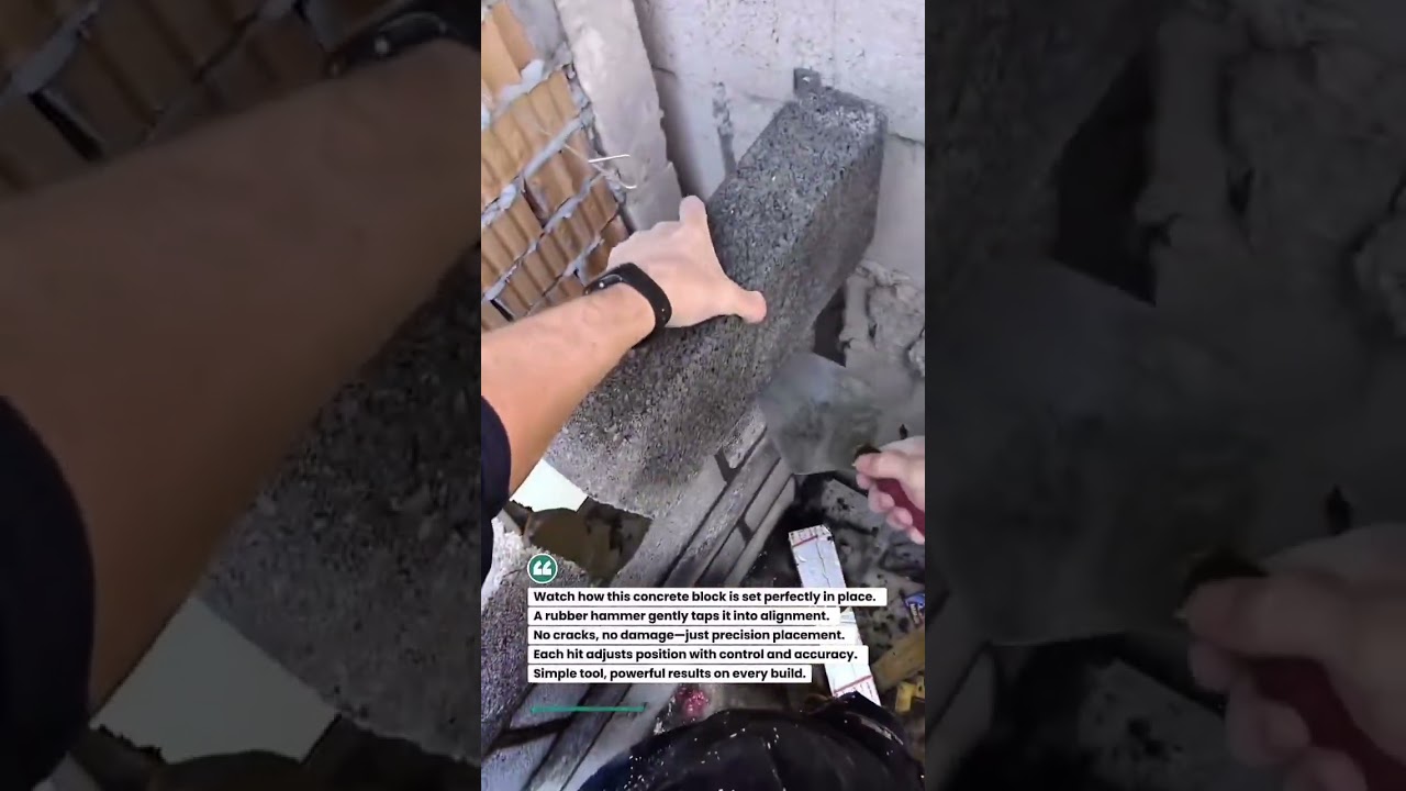 Perfect Block Alignment Using Rubber Hammer Tool! #construction #masonry #tools