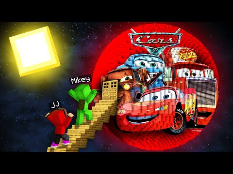 JJ and Mikey Found The LONGEST ROAD to CARS PLANET in Minecraft Maizen! McQueen and Mater