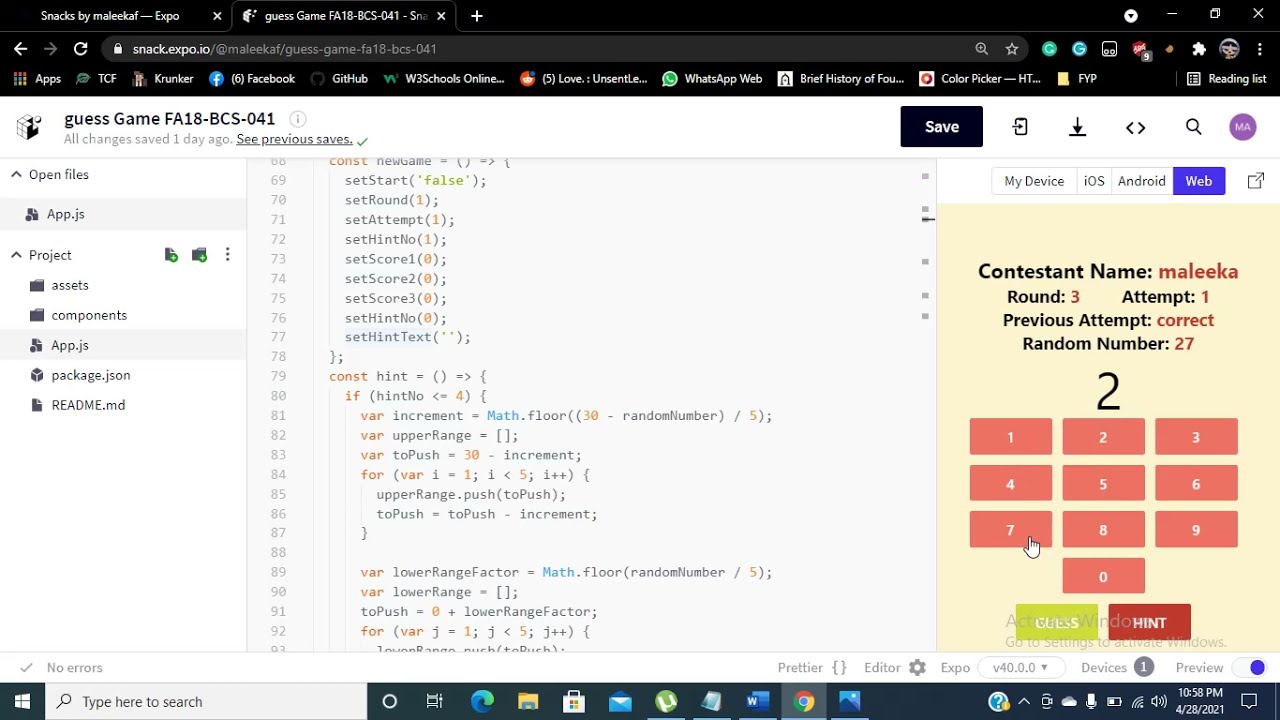 GUESS GAME REACT NATIVE