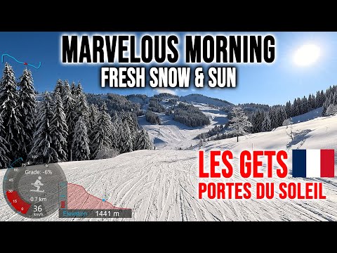 [4K] Skiing Les Gets, Marvelous Morning - Fresh Snow and Sun, Portes du Soleil France, GoPro HERO13