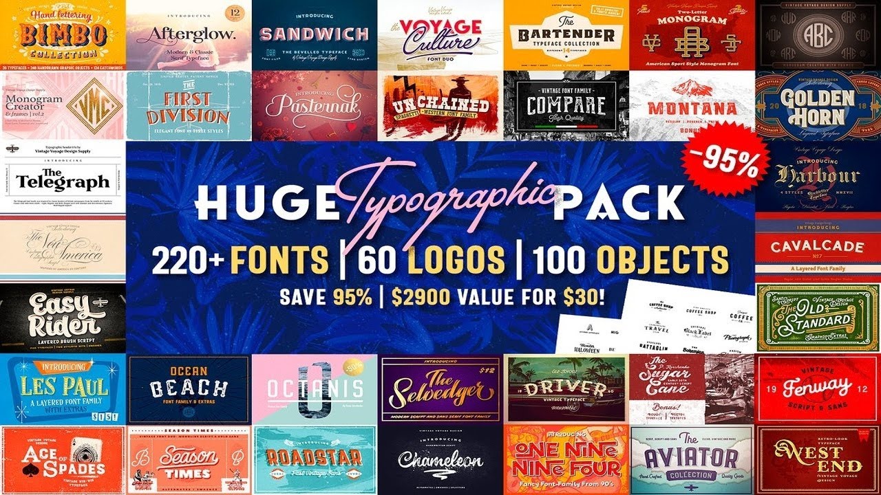 Huge Font Pack + 60 Logos • SALE Font Free Download