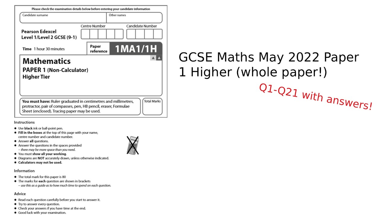GCSE maths paper 1 May 2022 (whole paper)