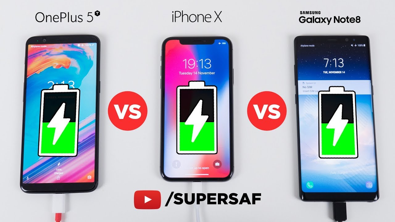 OnePlus 5T vs iPhone X vs Galaxy Note 8 - Battery Charging SPEED Test