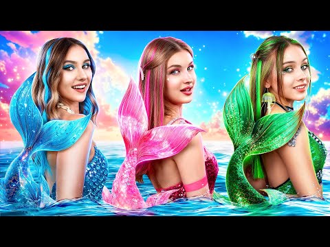 Русалки в Цветном Челлендже! Розовая vs Голубая vs Зеленая Русалки