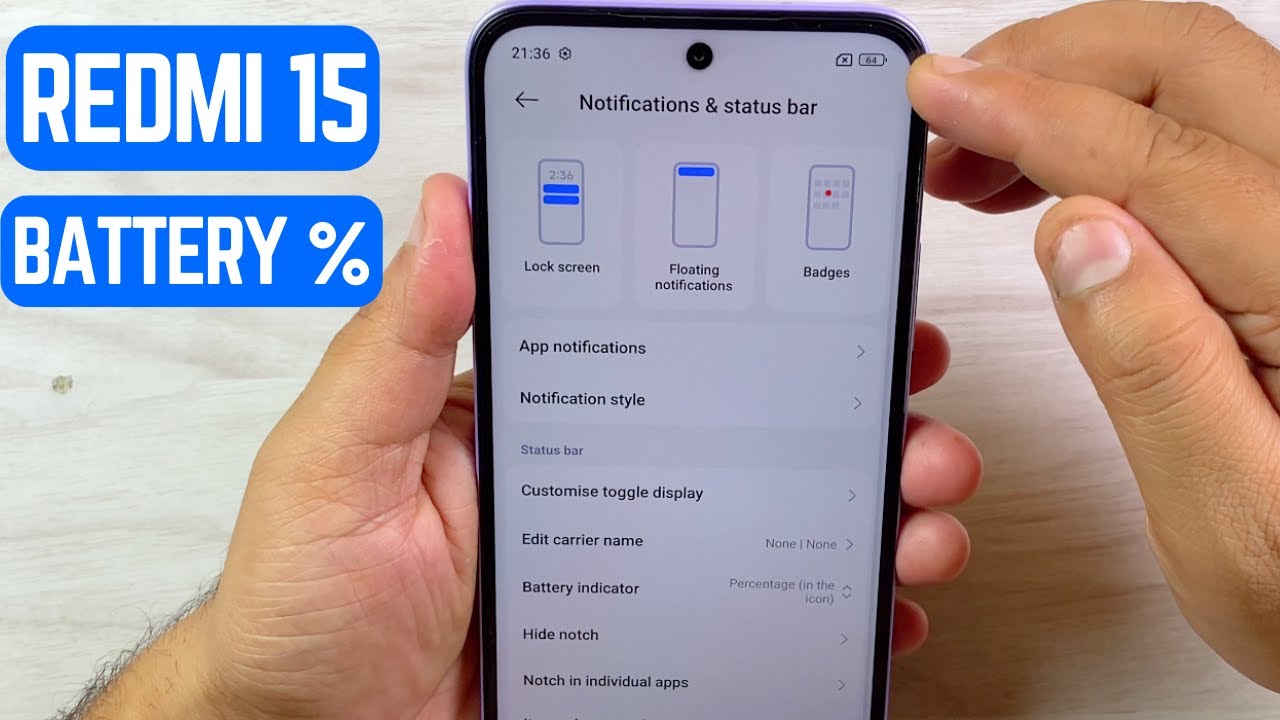 🔋 Redmi 15 – How to Show Battery Percentage & Customize Battery Icon Style ⚡