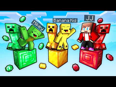 JJ and Mikey: ONE BLOCK CREEPER BATTLE in Minecraft...