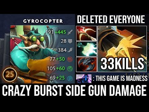 WTF Crazy Side Gun Burst Damage Deleted Everyone in 1 Second | Gyrocopter Super Crit 33Kills DotA 2