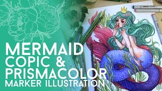Full Marker Mermaid Illustration // Copic and Prismacolor Markers // Jacquelin deleon