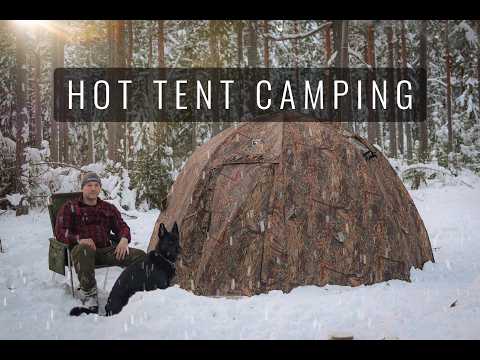 WINTER Hot Tent Camping in SNOW with my DOG - Carving a Honey SPOON