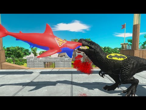 SUPERMAN SHARK vs BATMAN T REX DEATHRUN - Animal Revolt Battle Simulator