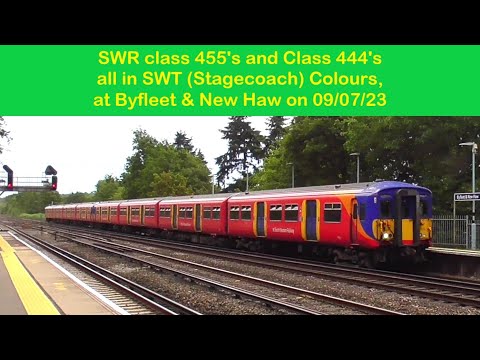 SWR Class 455's and Class 444 Desiro's, all in SWT (Stagecoach) Livery - Byfleet & New Haw 09/07/23