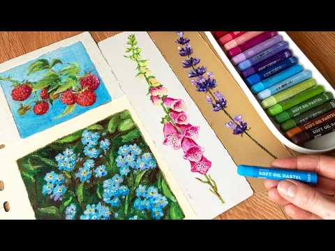 🌷Creating beautiful BOTANICAL illustrations with Oil Pastels / 1H Draw with Me