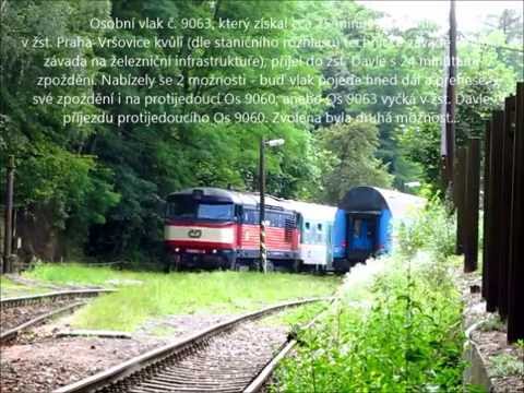 Os 9060 s lok. 749.121 a Os 9063 s 754.031 (navýšil zpožď. z 24 na 45 min.), Davle 2. 8. 2014