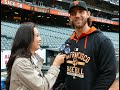 Madison Bumgarner & Bruce Bochy Talk World Series Belt Buckles At San Francisco Giants Game!