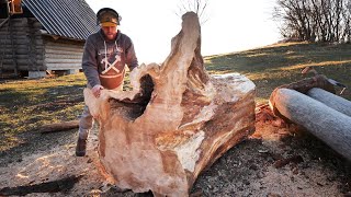 Making a Huge Tree Stump Table For the Log Cabin / Off Grid LOG CABIN Build (Part 1)