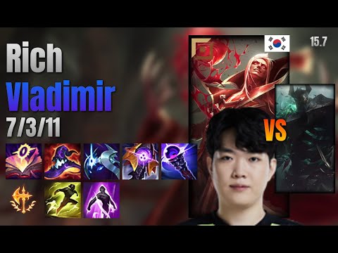 Rich Top Vladimir vs Mordekaiser lol KR solo rank Full Game 15.7 | 리치 블라디미르 vs 모데카이저