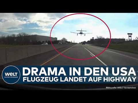 Video Thumbnail: USA: Heftiges Manöver! Flugzeug landet auf Highway! Dashcam von Auto filmt alles