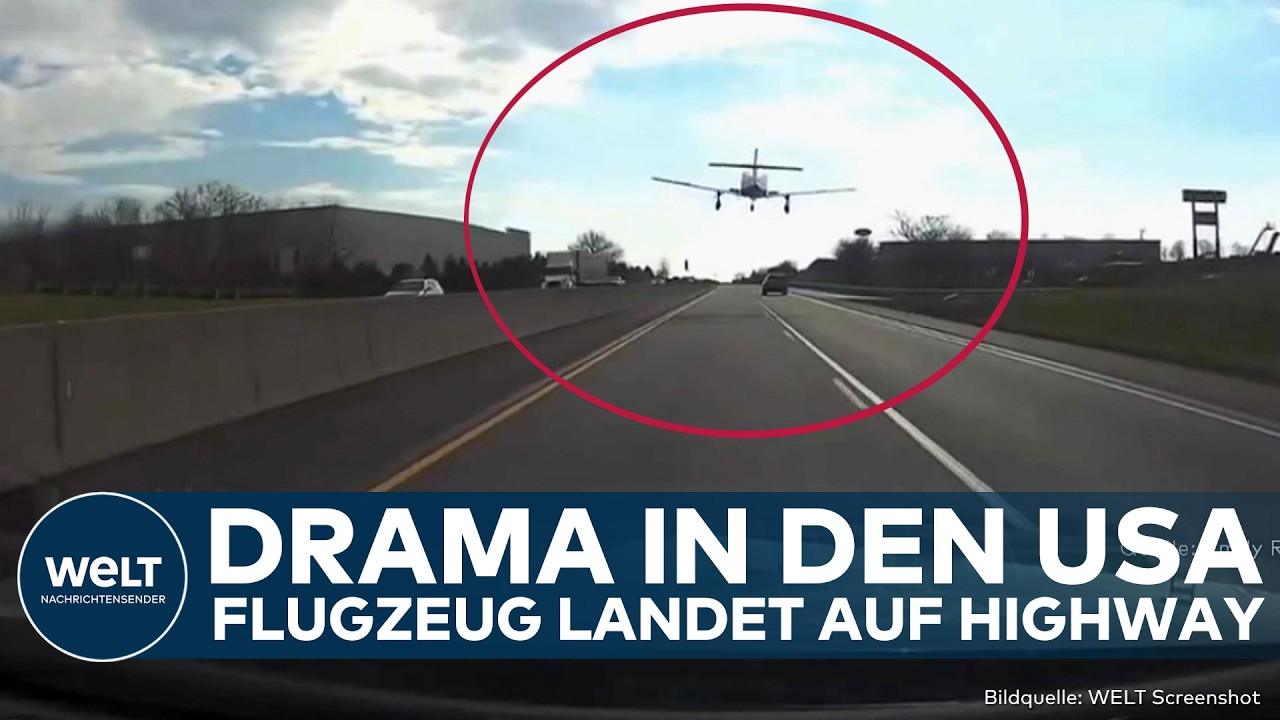 USA: Heftiges Manöver! Flugzeug landet auf Highway! Dashcam von Auto filmt alles