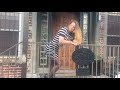 Once Again Here Is Harley ️ In Asheville Wearing Sheer Black Pantyhose With A Striped Dress