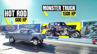 MONSTER TRUCK vs HOT ROD - 2000 Horsepower Drag Race