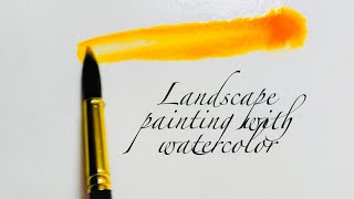 draw a dreamy landscape in the shortest time . watercolor painting technique