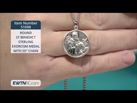 S1698_ROUND ST BENEDICT STERLING EXORCISM MEDAL WITH 20- CHAIN