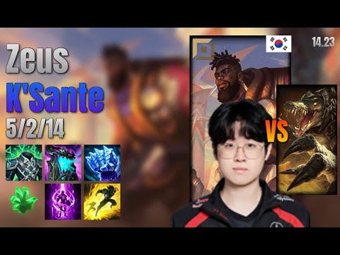 Zeus Top K'Sante vs Renekton lol KR solo rank Full Game 14.23
