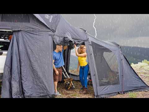 Camping in Heavy Rain Forced to Take Shelter from Dangerous Storm in Utah