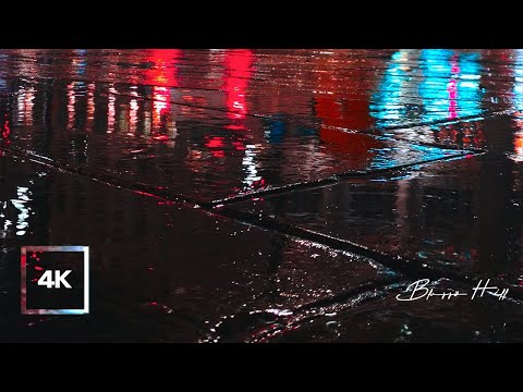 8 Hours of Rain Sound on City StreetㅣNight Rain, City Traffic Ambience for Deep Sleepㅣ4K ASMR