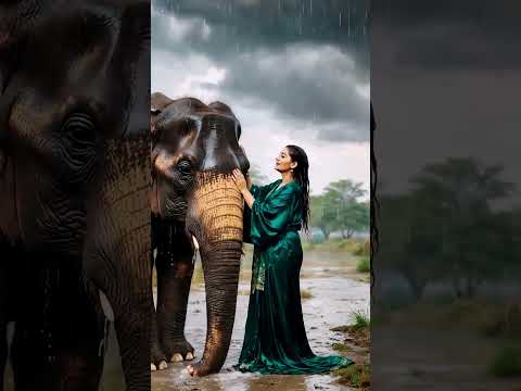 She enjoyed the rain with her big friend