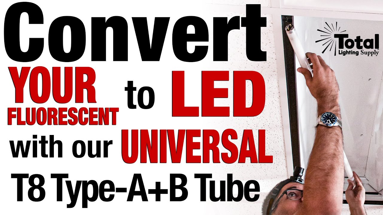 Universal LED Tube Converts your Fluorescent Fixture to LED in Minutes, WORKS with no Ballast too!