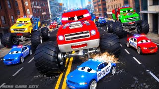 Download the video "Monster Trucks Rampage: Heroic Police Cars Epic Pursuit | Hero Cars Episode"