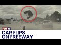 Car goes airborne, flips on Los Angeles freeway after hitting tire | FOX6 News Milwaukee
