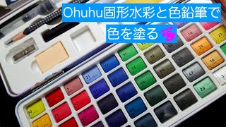 Ohuhu固形水彩と色鉛筆で色塗り。