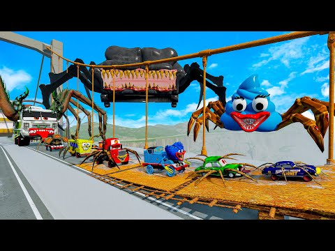 ALL MONSTERS Big & Small Cars vs Broken Bridge with CAR EATER & 3X BUS EATER  BeamNG.Drive