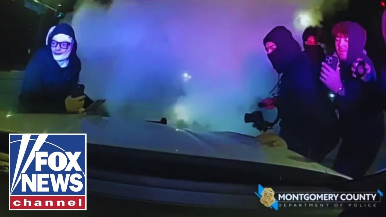 Masked mob ATTACKS police cruiser in WILD video