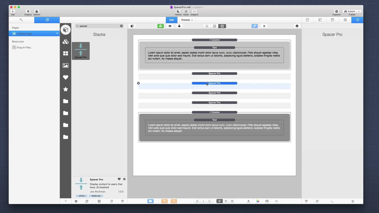 SpacerPro for RapidWeaver
