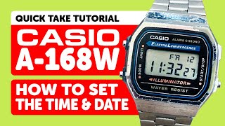 CASIO A-168W (1572) - HOW TO SET THE DATE AND TIME - Quick Take Tutorial